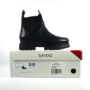 SAYDO Black Leather Lugged Sole Platform Chelsea Boots Ankle Booties EU 36 US 6